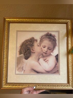 Framed Cherub Print Wall Art in Gold